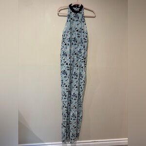 Iceberg Light Blue Patterned Halter Silk Jumpsuit